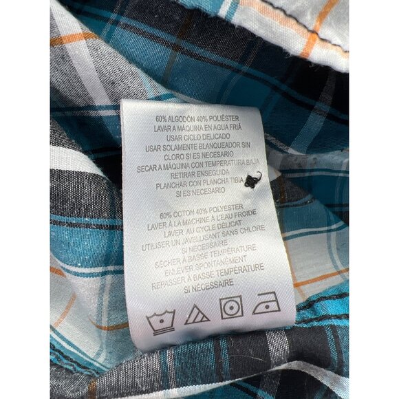 Surplus Plaid Shirt Size XL Short Sleeve Button Front Teal White Western Preppy - Picture 5 of 7
